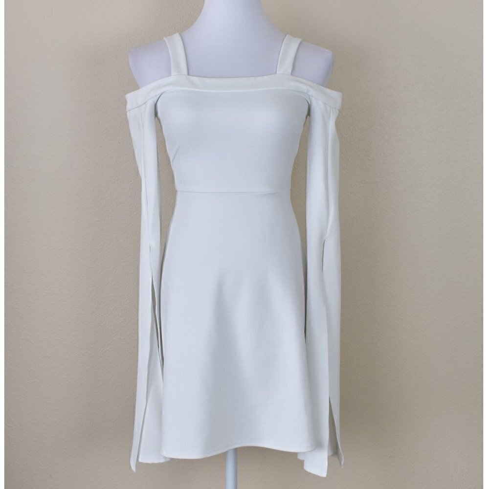 ASOS Cold Shoulder Crepe Extreme Split Sleeve Mini Dress - Picture 2 of 8